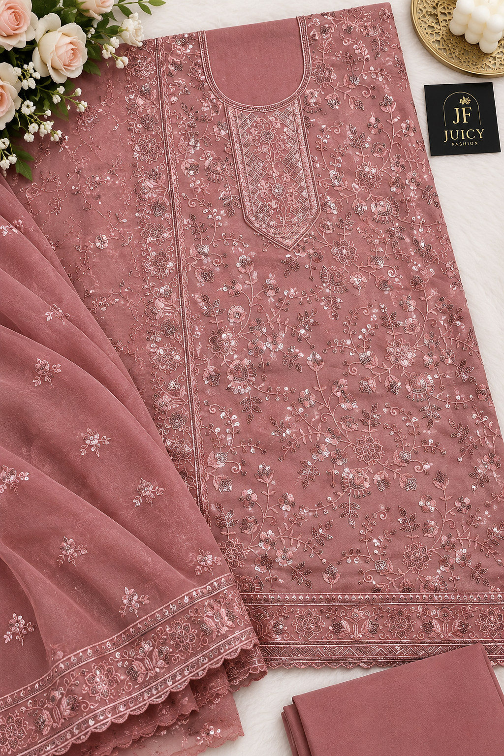 Baarish  💛 Mustard — royal & graceful 🩷 Pink — soft & feminine  আপনার পছন্দ কোনটা? 😍 Mustard নাকি Pink? 💛🩷  Juicy Fashion Elegance • Quality • Style ✨